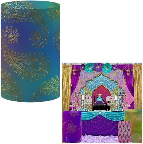 Vista 13 de NIVIUS PHOTO Cubierta cilíndrica de la India Bollywood para decoración de fiesta, elástica, elástica, elastano, pedestal NO-1399