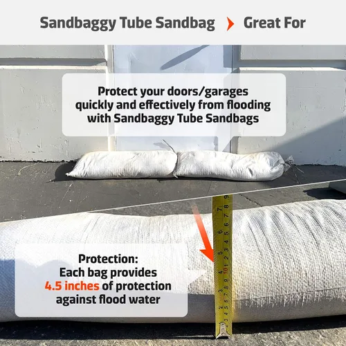 Vista 3 de Sandbaggy Bolsas de arena de tubo de 38 pulgadas por 12 pulgadas Tela resistente de grado industrial Capacidad de peso de 90 libras Barrera