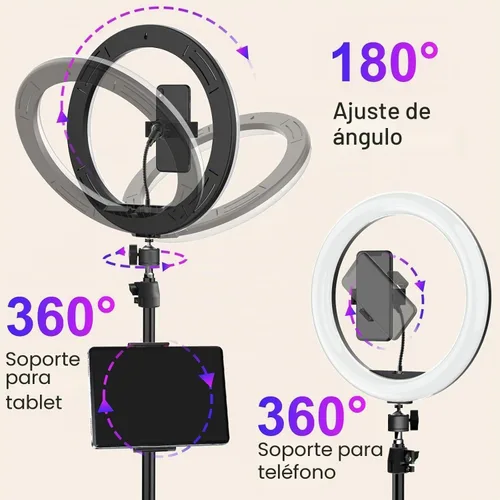 Vista 6 de Anillo de luz de 10.3 pulgadas con trípode y soporte para iPad para teléfono, anillo de luz para selfie con 51 modos de color, iluminación circular