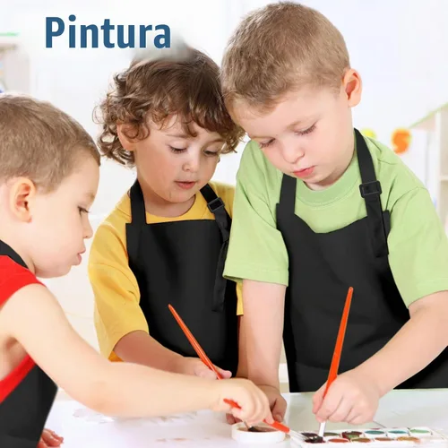 Vista 6 de Paquete de 30 delantales infantiles a granel con bolsillos para 30 unidades de color negro