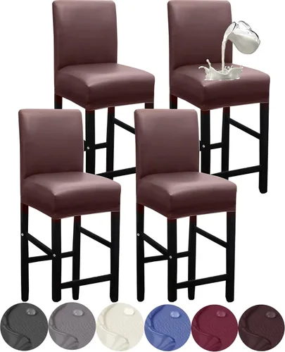 Vista 8 de HFCNMY - 2 fundas elásticas impermeables para taburete de bar con respaldo, fundas para silla de bar con banda elástica, color beige