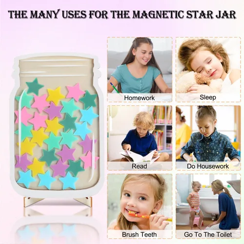 Vista 5 de Tarro magnético de estrellas, tarros de estrellas de recompensa para niños, tarro magnético de estrella de recompensa para tablero de aula, tarros