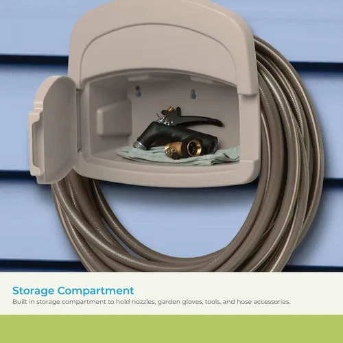 Vista 4 de Suncast DHH150 Deluxe Hangout, compartimiento cerrado para almacenar manguera de jardín, 150 pies de capacidad, color gris pardo