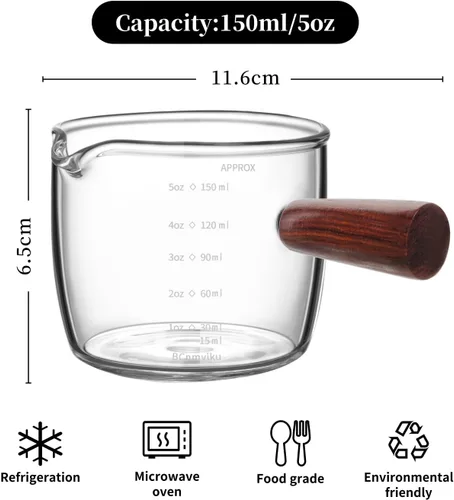 Vista 2 de BCnmviku Vaso de chupito de café expreso, 5.1 fl oz, 5 onzas, triple jarra barista con mango de madera (1)