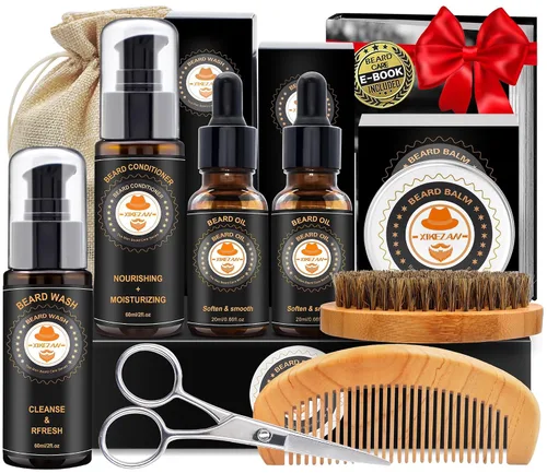 Vista 13 de XIKEZAN Kit de aseo y cuidado de barba para hombres con madera de cedro