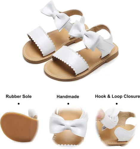 Vista 5 de Felix & Flora Sandalias para niña pequeña - Zapatos de vestir para niña de flores, puntera abierta, zapatos planos de verano para niños pequeños