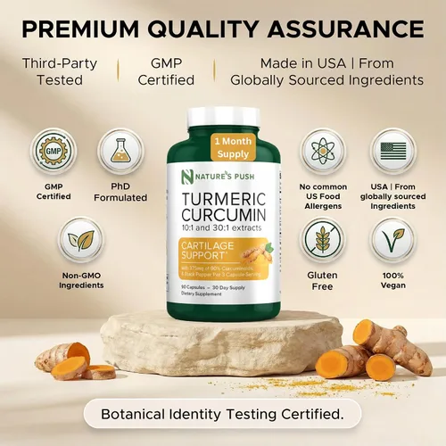 Vista 5 de Nature's Push Curcumina de cúrcuma súper potente 30:1 Extracto 30:1 375 mg 90% curcuminoides, 1,350 mg de raíz de cúrcuma 10:1 más pimienta negra