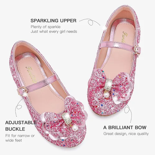 Vista 5 de Furdeour Zapatos de vestir para niñas, zapatos de ballet de princesa con purpurina para boda, fiesta, boda, fiesta, dama de honor, zapatos planos