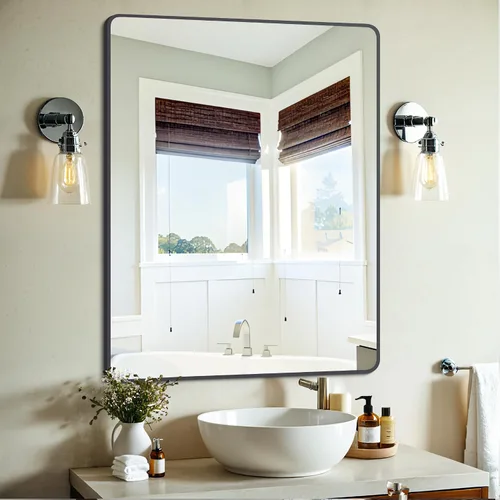 Vista 34 de DESBING 16"x20" Bathroom Mirror for Over Sink, Black Framed Wall Mirror Negro