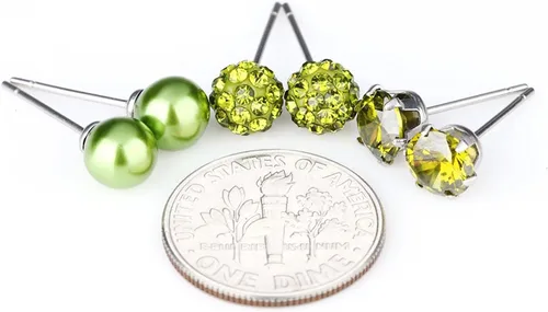 Vista 45 de JewelrieShop - Juego de aretes de tuerca de acero inoxidable con circonitas cúbicas y perlas de imitación, 3 pares de 0.236 in