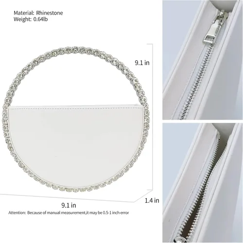 Vista 5 de ROUTENGWAIFU Bolso de noche de decoración de diamantes de imitación con purpurina redonda para mujer, bolsos elegantes para cena, fiesta, boda