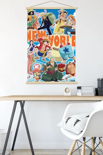 Vista 5 de Trends International One Piece - Póster de pared New World, 22.37 x 34.00 pulgadas, paquete de impresión premium y colgador de madera de haya