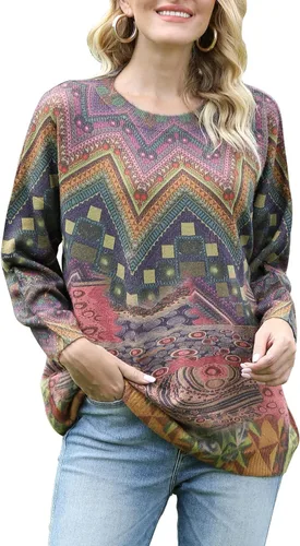Vista 8 de YESNO Suéter de Navidad para mujer, estampado gráfico, suéteres de gran tamaño, casuales, sueltos, de punto, S01 Floral 064