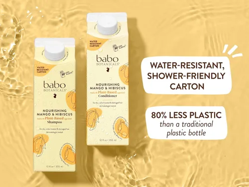 Vista 3 de Babo Botanicals - Acondicionador nutritivo de mango e hibisco, para cabello seco, dañado y tratado con color, hidrata y suaviza, cartón resistente