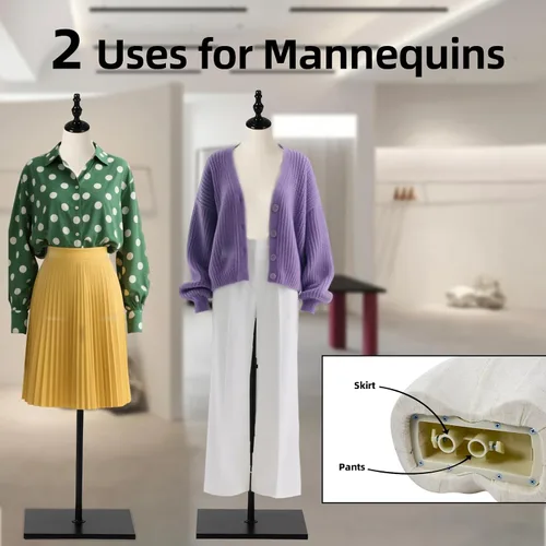 Vista 5 de Maniquí femenino, pantalones colgantes y faldas Maniquí de vestido con soporte, altura ajustable Torso para ropa, exhibición de joyas, costura, negro