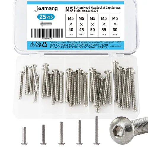 Vista 16 de Tornillos de cabeza de botón M5 x 8 mm, 12 mm, 16 mm, 20 mm, 25 mm, tornillos de cabeza de botón, acero inoxidable 304, accionamiento hexagonal