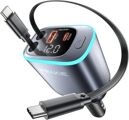 Vista 12 de Cargador de Coche, Cable USB C para iPhone Retráctil Cargador de Teléfono USB C Rápido, Adaptador de Encendedor de Cigarrillos con 2 Cables USBC