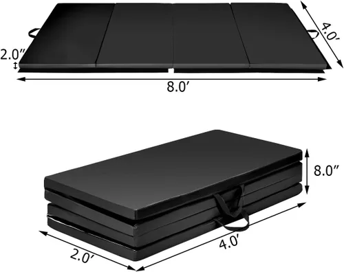 Vista 5 de Giantex 4'x8' Gymnastics Mat, 2" Thick Folding Tumbling Mat with Carrying Handles, Foldable Gym Mat with Hook and Loop Fastener, Cheer Mats for Kids