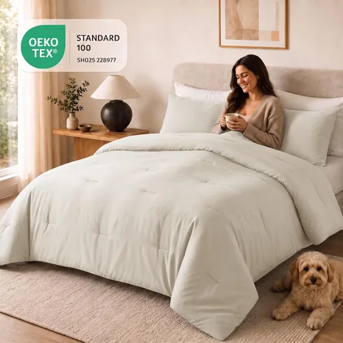 Vista 5 de CozyLux - Juego de edredón beige tamaño individual/individual XL, 2 piezas de juego de cama extra largo sólido transpirable acolchado, juego de cama