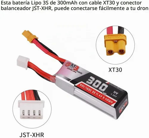 Vista 4 de 300mAh HV LiPo Batería 3S 80C/160C 11.4V XT30 Conector para Betafpv 75x