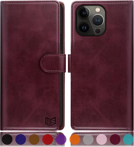 Vista 19 de SUANPOT Funda tipo cartera para iPhone 14 Pro de 6.1 pulgadas con bloqueo RFID, tarjetero y tarjetero, funda protectora de piel sintética con tapa