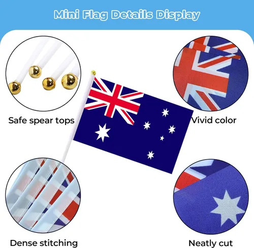 Vista 6 de Bandera de Australia Bandera Australiana, Pequeña Mini Bandera de Australia de Mano con Palo, Ideal para Fiestas, Desfiles, Eventos Deportivos