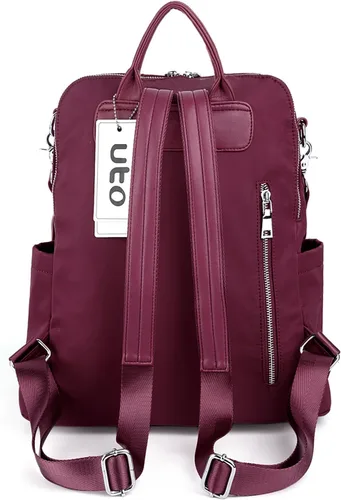 Vista 8 de UTO Mochila para mujer, bolsa de hombro de piel lavada sintética para mujer, 380 Rojo, L