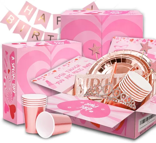 Vista 3 de 253 decoraciones de cumpleaños para mujer, decoraciones de fiesta de oro rosa, decoraciones de feliz cumpleaños, kit de soporte para globos, kit