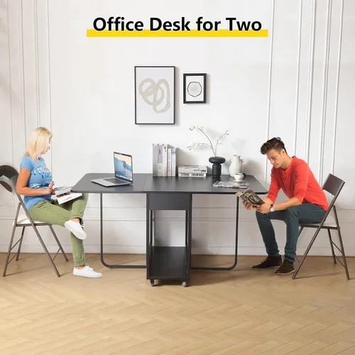 Vista 8 de Mesa de Comedor Plegable con Dos Cajones para 4/6 con Mesa de Hoja Abatible que Ahorra Espacio, Ruedas Bloqueables y Almacenamiento, Superficie