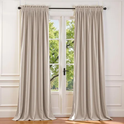 Vista 73 de Lazzzy Cortinas opacas de terciopelo beige de 84 pulgadas de largo con aislamiento térmico para oscurecer la habitación, cortinas forradas de lujo