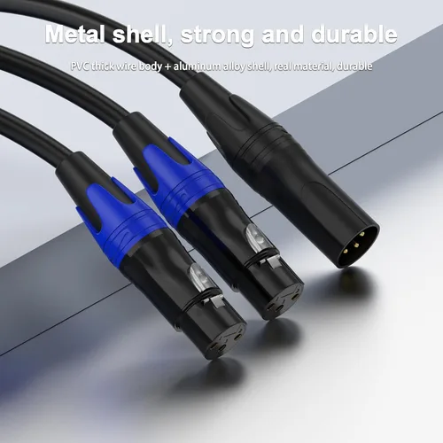 Vista 3 de Cable divisor XLR en Y, 2 hembra a 1 macho, cable de conexión XLR para micrófono equilibrado izquierdo y derecho, doble hembra a macho individual