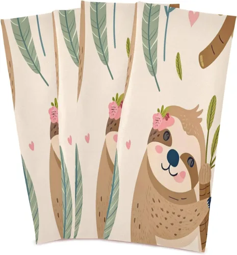 Vista 2 de Kigai Juego de 4 toallas de cocina, diseño de perezoso lindo altamente absorbente, paños de limpieza reutilizables, paños de cocina, toallas de mano