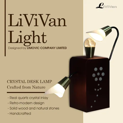 Vista 2 de Lámpara de escritorio con incrustaciones de cristal de cuarzo hecha a mano, lámpara de mesa moderna, lámpara de noche industrial rústica