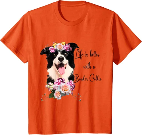 Vista 39 de Life is Better With a Border Collie - Camiseta de perro lindo con flores, gris, S Gris Oscuro