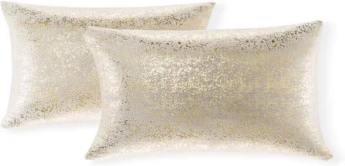 Vista 40 de Xinrjojo Juego de 2 almohadas brillantes en negro y dorado, almohadas suaves y brillantes decorativas, juego de fundas de almohada cuadradas negras