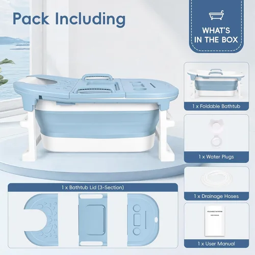 Vista 6 de Foldable Bathtub for Adults Portable Collapsible Soaking Tub Blue