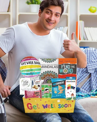 Vista 4 de Cesta de regalo PARA MEJORARSE, paquete para adultos o niños, hombres, mujeres, niños o niñas, paquete de cuidado, que te mejores pronto para casa u