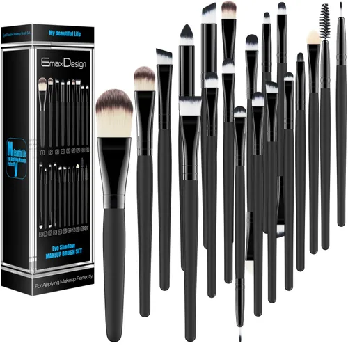 Vista 5 de Juego EmaxDesign de brochas para maquillaje profesional de 20 piezas, para rostro, sombra de ojos, base, rubor, polvos y cremas líquidas