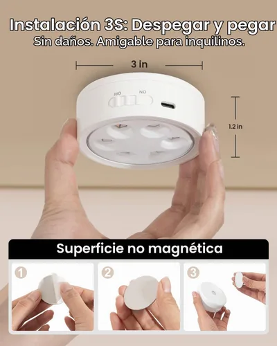 Vista 7 de Luces LED recargables de disco con control remoto, luces de botón con pilas de 2400mAh, luces adhesivas magnéticas para tocar, luz inalámbrica