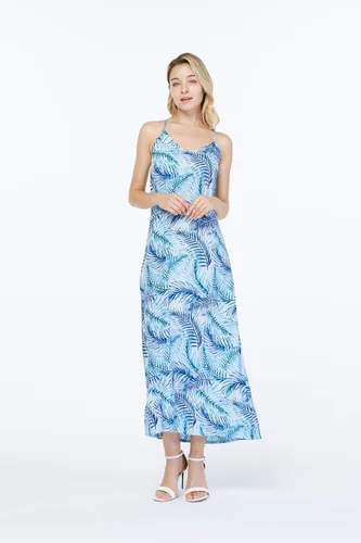 Vista 7 de Ropa de Luau hawaiana para hombres, mujeres, niñas y niños en hojas simplemente azules