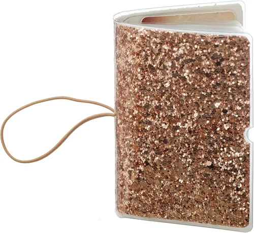 Vista 5 de Soporte para tarjetas de crédito para mujeres, soporte para cupones de tarjetas de fidelidad y organizador con 32 ranuras para tarjetas, Oro rosa