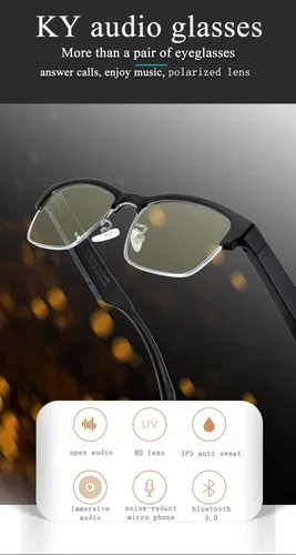 Vista 2 de Lentes de sol Bluetooth AI, nuevas gafas inalámbricas Bluetooth, lentes de audio inteligentes, lentes inteligentes de entretenimiento
