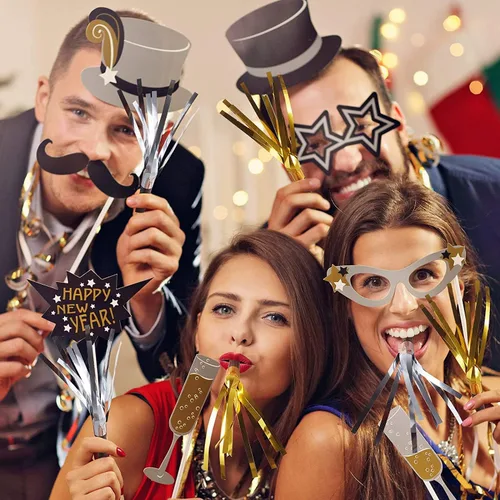 Vista 2 de 36 piezas de ruido dorado y plateado para adultos y niños, cuernos de fiesta y sopladores, chillones para cumpleaños, Navidad, eventos deportivos