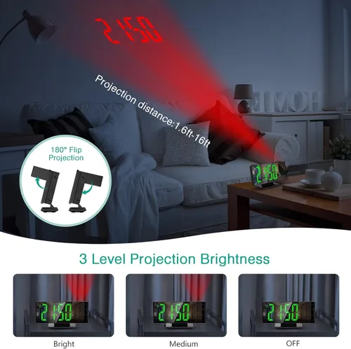 Vista 3 de ORIA Reloj despertador de proyección, reloj despertador electrónico LED, reloj despertador de escritorio con espejo de 7.8 pulgadas con temperatura