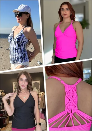 Vista 5 de Holipick Tankini para mujer, cuello en V, control de abdomen, parte superior de baño, fruncido, sin parte inferior