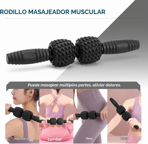 Vista 4 de Juego de rodillos de espuma 5 en 1, rodillo de ejercicio Rodillo de masaje de tejido profundo, bola de masaje, banda de resistencia para pilates