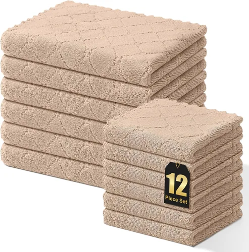 Vista 42 de Homaxy - Paquete de 12 trapos de cocina (13 x 19 pulgadas, marrón), de terciopelo coral supersuaves y absorbentes para lavar platos, paño