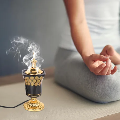 Vista 4 de Quemador eléctrico de incienso estilo Oriente Medio, cerámica con enchufe, para aromaterapia, Bakhoor, quemador para el hogar, yoga, meditación