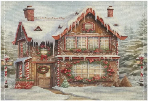 Vista 5 de Christmas House, Gingerbread Table Placemats Set of 4 Merry Christmas Gingerbread Cafe Heat-Resistant Tablemats Kitchen Table Mats Cotton Linen