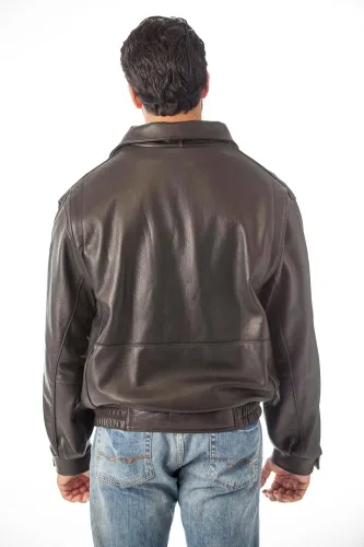 Vista 6 de REED Chaqueta de cuero All American Bomber para hombre, fabricada en EE. UU